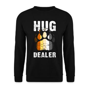 Gay Bären Pride Lustig Retro Hug Dealer - Unisex Pullover - Schwarz - Vorne - Alina (178cm) & Michal (187cm)