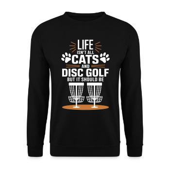 Discgolf Spruch Katzen Lustiges Discgolf Geschenk - Unisex Pullover - Schwarz - Vorne - Alina (178cm) & Michal (187cm)