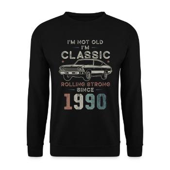 Born 1990 Birthday Classic Car - Unisex Sweatshirt - black - Front - Alina (178cm) & Michal (187cm)