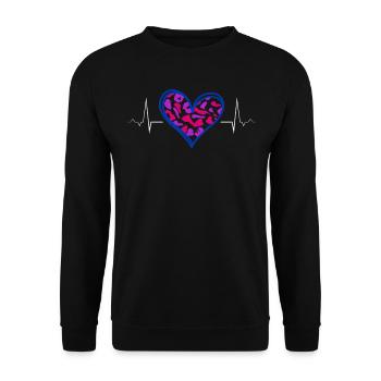 Fierté bisexuelle Cœur Battement de cœur Drapeau - Sweat-shirt Unisexe - noir - Devant - Alina (178cm) & Michal (187cm)