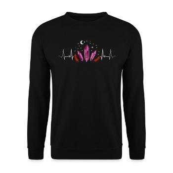 Lesbischer Herzschlag mit Kristallen Mystik Pride - Unisex Pullover - Schwarz - Vorne - Alina (178cm) & Michal (187cm)