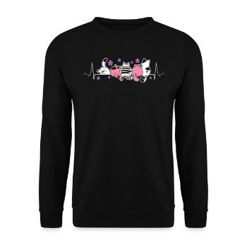 Lesbian heartbeat with cute cats and flowers - Unisex Sweatshirt - black - Front - Alina (178cm) & Michal (187cm)