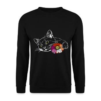 Lesbian Pride Black Cat with Flower LGBTQ - Unisex Sweatshirt - black - Front - Alina (178cm) & Michal (187cm)
