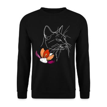Chat de la fierté lesbienne avec dessin de ligne de fleur LGBTQ - Sweat-shirt Unisexe - noir - Devant - Alina (178cm) & Michal (187cm)