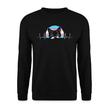 Herzschlag Neugierige Katze Transgender Pride - Unisex Pullover - Schwarz - Vorne - Alina (178cm) & Michal (187cm)