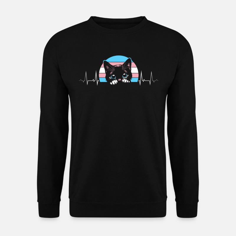 Herzschlag Neugierige Katze Transgender Pride - Unisex Pullover - Schwarz