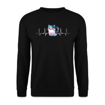 Süße Katze Herzschlag Transgender Pride Flagge - Unisex Pullover - Schwarz - Vorne - Alina (178cm) & Michal (187cm)