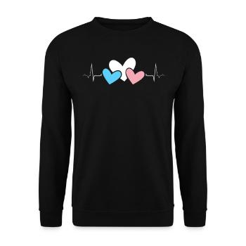 Herzschlag Herzen Transgender Pride Flagge Liebe - Unisex Pullover - Schwarz - Vorne - Alina (178cm) & Michal (187cm)