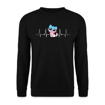 Süße Katze Herzschlag Transgender Pride Flagge - Unisex Pullover - Schwarz - Vorne - Alina (178cm) & Michal (187cm)