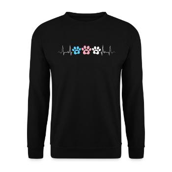 Herzschlag Pfotenabdrücke Transgender Pride Flagge - Unisex Pullover - Schwarz - Vorne - Alina (178cm) & Michal (187cm)