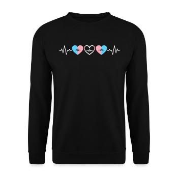Herzschlag Transgender Flagge Liebe Stolz LGBTQ+ - Unisex Pullover - Schwarz - Vorne - Alina (178cm) & Michal (187cm)