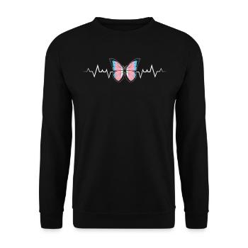 Transgender Herzschlag mit Schmetterling Symbol - Unisex Pullover - Schwarz - Vorne - Alina (178cm) & Michal (187cm)