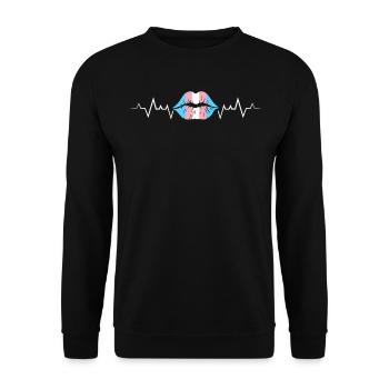 Transgender Herzschlag mit LGBTQ+ Lippenabdruck - Unisex Pullover - Schwarz - Vorne - Alina (178cm) & Michal (187cm)