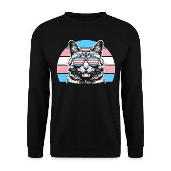 Retro Transgender Katze mit Pride Sonnenbrille - Unisex Pullover - Schwarz - Vorne - Alina (178cm) & Michal (187cm)