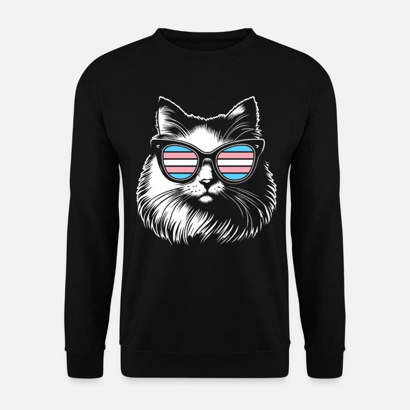 Flauschige Transgender Katze mit Coolen Brillen - Unisex Pullover - Schwarz