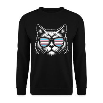 Coole Transgender Katze mit Bunter Sonnenbrille - Unisex Pullover - Schwarz - Vorne - Alina (178cm) & Michal (187cm)