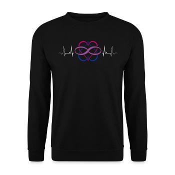 Herzschlag Infinity Polyamorie Symbol in Bi Farben - Unisex Pullover - Schwarz - Vorne - Alina (178cm) & Michal (187cm)