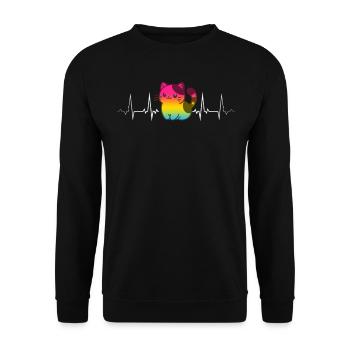 Pansexual Katze mit Pride Herzschlag - Unisex Pullover - Schwarz - Vorne - Alina (178cm) & Michal (187cm)