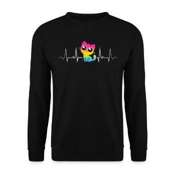Pansexual cat with googly eyes in heartbeat line - Unisex Sweatshirt - black - Front - Alina (178cm) & Michal (187cm)