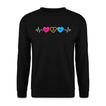 Coeurs de fierté pansexuelle avec lignes de battement de cœur - Sweat-shirt Unisexe - noir - Devant - Alina (178cm) & Michal (187cm)