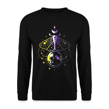 Nonbinary Pride Moth with Moon and Stars - Unisex Sweatshirt - black - Front - Alina (178cm) & Michal (187cm)