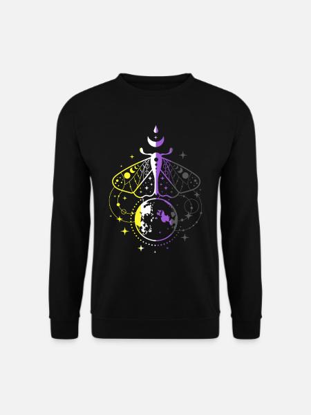 Nonbinary Pride Motte mit Mond und Sternen - Unisex Pullover - Schwarz