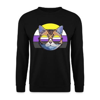Nonbinary Pride Cool Cat with Sunglasses Retro - Unisex Sweatshirt - black - Front - Alina (178cm) & Michal (187cm)