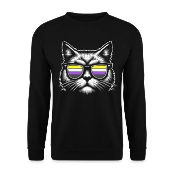 Nonbinary Pride Retro Cat with Sunglasses - Unisex Sweatshirt - black - Front - Alina (178cm) & Michal (187cm)