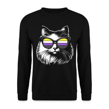 Fluffy Cat with Nonbinary Pride Glasses Enby - Unisex Sweatshirt - black - Front - Alina (178cm) & Michal (187cm)