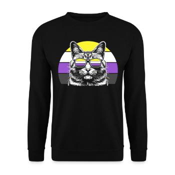 Nonbinary Pride Cat Sunglasses Retro - Unisex Sweatshirt - black - Front - Alina (178cm) & Michal (187cm)