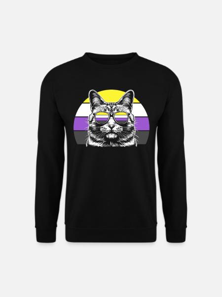 Nonbinary Pride Katze Sonnenbrille Retro - Unisex Pullover - Schwarz