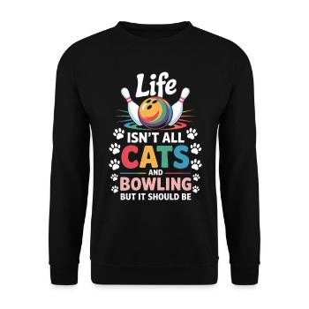 Bowling Spruch Katzen Lustiges Bowling Geschenk - Unisex Pullover - Schwarz - Vorne - Alina (178cm) & Michal (187cm)