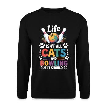 Bowling Spruch Katzen Lustiges Bowling Geschenk - Unisex Pullover - Schwarz - Vorne - Alina (178cm) & Michal (187cm)