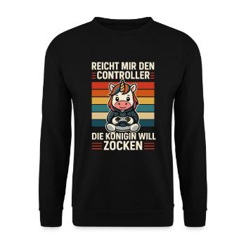Reicht mir den Controller – Die Gaming-Königin zoc - Unisex Pullover - Schwarz - Vorne - Alina (178cm) & Michal (187cm)