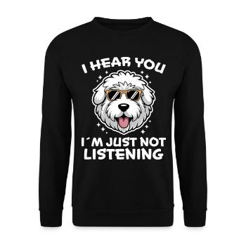Old English Sheepdog Spruch Witz Sheepdog Geschenk - Unisex Pullover - Schwarz - Vorne - Alina (178cm) & Michal (187cm)