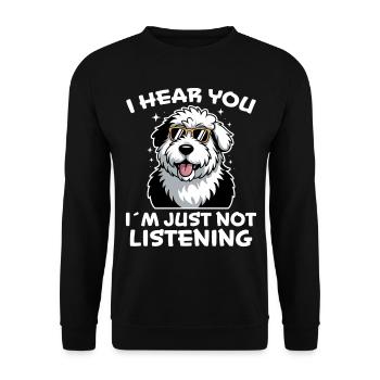 Old English Sheepdog Spruch Witz Sheepdog Geschenk - Unisex Pullover - Schwarz - Vorne - Alina (178cm) & Michal (187cm)