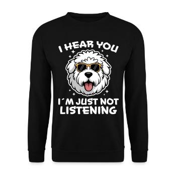Old English Sheepdog Spruch Witz Sheepdog Geschenk - Unisex Pullover - Schwarz - Vorne - Alina (178cm) & Michal (187cm)