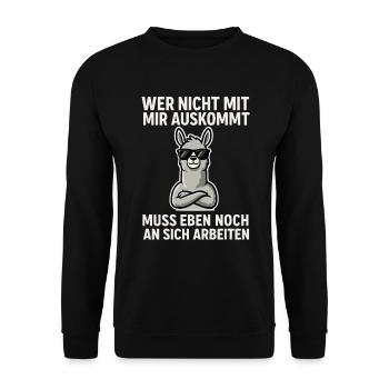Selbstbewusst Lama Spruch - Unisex Pullover - Schwarz - Vorne - Alina (178cm) & Michal (187cm)