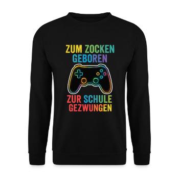 Jouer au lieu d’aller à l’école – manette arc-en-ciel - Sweat-shirt Unisexe - noir - Devant - Alina (178cm) & Michal (187cm)