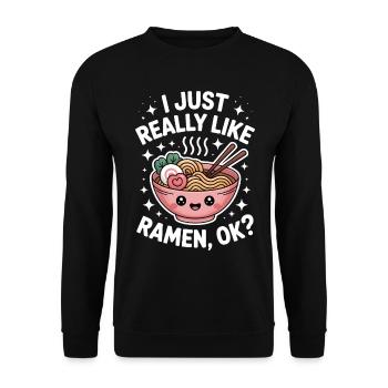 Ramen Anime Lustiges Kawaii Ramen Geschenk - Unisex Pullover - Schwarz - Vorne - Alina (178cm) & Michal (187cm)