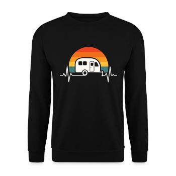 Camping ist mein Herzschlag – Retro Wohnwagen - Unisex Pullover - Schwarz - Vorne - Alina (178cm) & Michal (187cm)