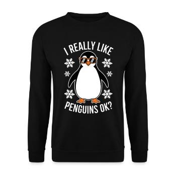 Pinguin Spruch Lustige Pinguine Geschenk - Unisex Pullover - Schwarz - Vorne - Alina (178cm) & Michal (187cm)