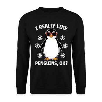 Pinguin Spruch Lustige Pinguine Geschenk - Unisex Pullover - Schwarz - Vorne - Alina (178cm) & Michal (187cm)