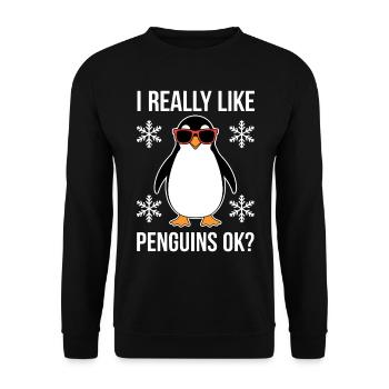 Pinguin Spruch Lustige Pinguine Geschenk - Unisex Pullover - Schwarz - Vorne - Alina (178cm) & Michal (187cm)