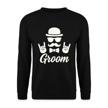 JGA Bräutigam Rockhand - Unisex Pullover - Schwarz - Vorne - Alina (178cm) & Michal (187cm)