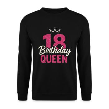 18. Geburtstag Queen – Krone & Glitzer Look - Unisex Pullover - Schwarz - Vorne - Alina (178cm) & Michal (187cm)