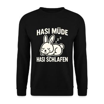 Hasi Müde Hasi Schlafen – Schlaf Hase Design - Unisex Pullover - Schwarz - Vorne - Alina (178cm) & Michal (187cm)