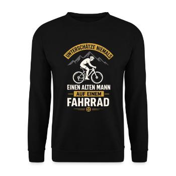 Vieil homme à vélo – ne le sous-estimez jamais - Sweat-shirt Unisexe - noir - Devant - Alina (178cm) & Michal (187cm)