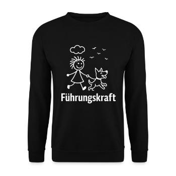 Führungskraft – Hundespaziergang mit Humor - Unisex Pullover - Schwarz - Vorne - Alina (178cm) & Michal (187cm)