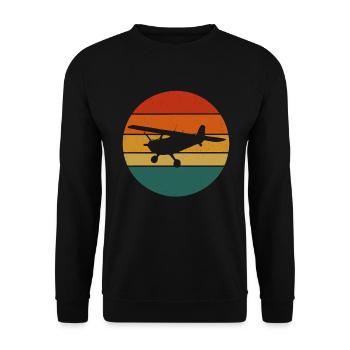 Retro Flugzeug – Sonnenuntergang Design - Unisex Pullover - Schwarz - Vorne - Alina (178cm) & Michal (187cm)
